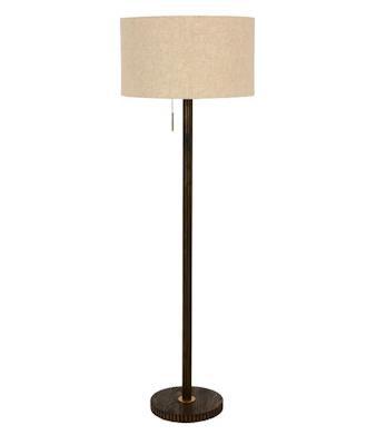 1 Light Floor Lamp in Walnut with Brass and Natural Linen Shade 20X16 IN
