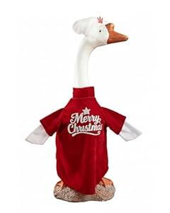 GigaCircle Christmas Porch Goose Outfits with Wigs, 2 Pcs/ Set Lawn Cement Goose Clothes, 23" Patio Yard Garden Geese Costume Decoration, Red