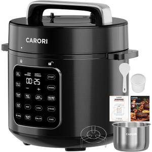 CARORI 6 Qt Electric Pressure Cooker, 9-in-1 Multi-Cooker with 12 One-Touch Presets, IMD Touchscreen, Stainless Steel Inner Pot, 24H Delay Timer, 1000W Compact Pressure Cooker, Black