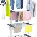 HOMIDEC Clothes Drying Rack, Oversized 4-Tier(67.7" High) Foldable Stainless Steel Drying Rack Clothing, Movable Drying Rack with 4 castors, 24 Drying Poles and 14 Hooks for Bed Linen, Clothing, Grey, 67.7h X 19.7w X 30l Inches