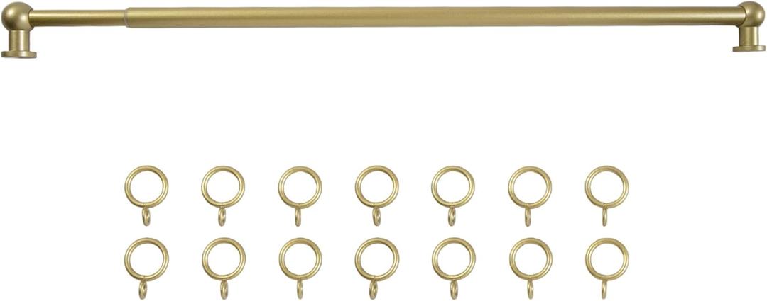 TWOPAGES 16" to 28" Gold Cafe Curtain Rod with Rings, Short Adjustable Rod Set Perfec for Café Curtains and French Doors, 1 Pack