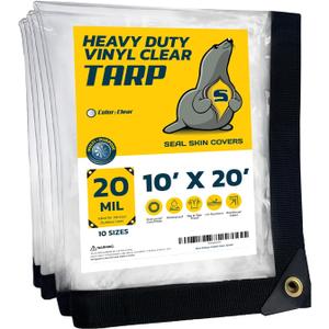 Seal Skin Covers Waterproof Clear Tarp 10x20 FT, 20 Mil 18 OZ 560 GSM Heavy Duty Transparent Vinyl Tarpaulin with Grommets