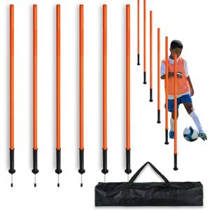 Agility Training Poles Set (Rubber Base with 3.3ft/1m to 4.9ft/1.5m Poles) (6 Orange Poles)