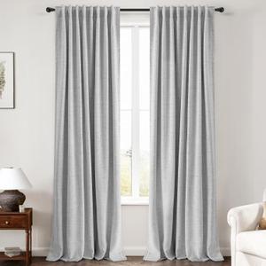 INOVADAY 100% Blackout Curtains 84 Inches Length 2 Panels Set, Back Tab/Rod Pocket Linen Black Out Curtains for Bedroom, Thermal Insulated Window Drapes - Grey, W50 X L84