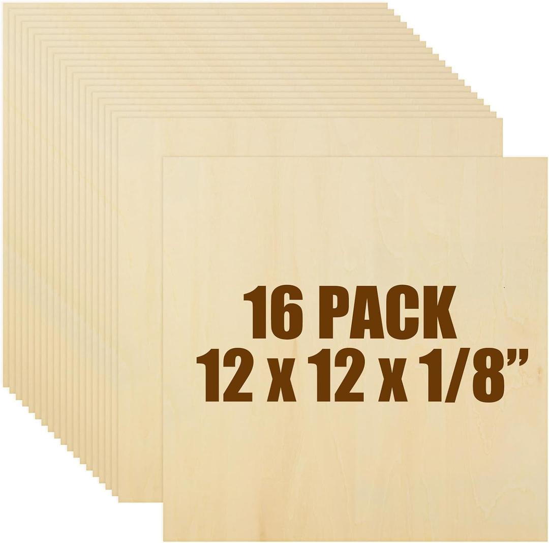 16PCS Basswood Sheets 1/8 x 12 x 12 Inch Plywood Board for Crafts, Unfinished Square Wooden Sheets Thin 3mm Basswood for Architectural Model Making Burning Painting Pyrography Drawing Laser Scroll