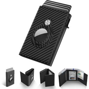 Typecase AirTag Wallet for Men: Compatible with Apple AirTag (1st & 2nd Generation), RFID Blocking, Genuine Leather, Slim & Minimalist Design - 14 Card Capacity | ID Window | Cash Slot (Carbon Fiber)