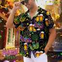 Purple Mardi Gras Shirt for Men Button Down Short Sleeve Hawaiian Shirts (Black, S)