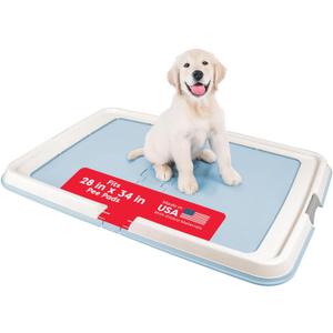 IRIS USA Pee Pad Holder for Dogs and Puppies, Potty Training Tray with Secured Latches, Non-Skid Feet, Leak Protection, Easy Clean Surface, Fits 28"x 34" Puppy Pads Size or Larger, Blue