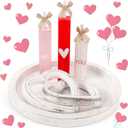 5 Pcs Vintage Valentine's Day Table Decorations Set Rustic Round Wood Tray Decor, Red Pink Wooden Table Block Signs, Heart Sculpture Ring, Tabletop Centerpiece for Shelf Farmhouse Home