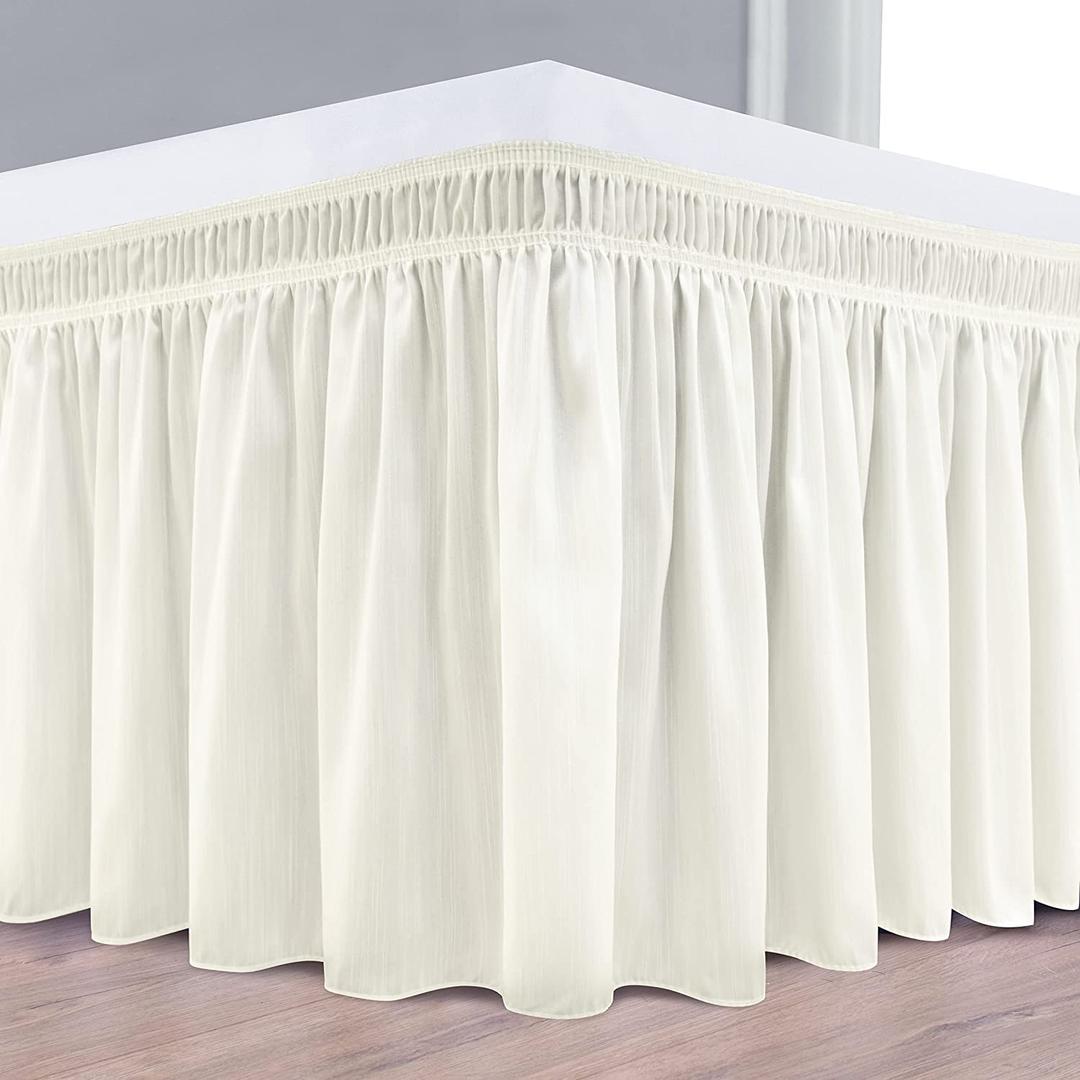 Full-Ivory Solid Wrap Around Bed Skirt for with Adjustable Elastic Belt, 100% Organic Cotton Dust Ruffles Soft and Silky Easy Fits Up to 16" Drop Length Bed Frame Cover 600 Thread Count