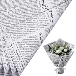 RUSPEPA 20 Sheets Kraft Newspaper Flower Wrapping Paper, Reversible Floral Bouquet Paper, White Kraft Newsprint Design for Birthday, Florist Supply, Wedding, Valentine's Day, Mother's Day and DIY