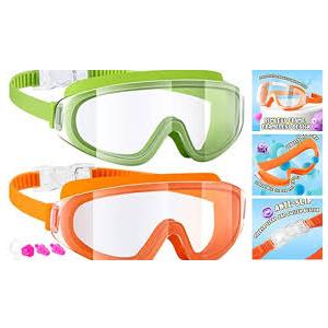 Dizywiee Kids Swim Goggles, 2-Pack Frameless Swimming Goggles for Kids, Child, Boys or Girls From 5-14, Wide View Pool Goggle
