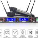 Profession Wireless Microphone System, UHF Handheld Dual Cordless Mic True Diversity Metal Microphones Set, 700ft Range, 2x100 Channels, Auto Scan, Mics for Stage/Studio/Singing/Church