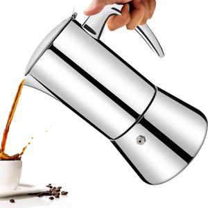 No Coating 4 Cup Thickened 304 Stainless Steel Moka Pot Stovetop Espresso Maker Italian Coffee Machine 200ml 6.8oz Suitable for Gas Induction Stovetop Greca Coffee Maker Percolator