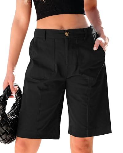 luvamia Women Bermuda Shorts Knee Length Cute Black Shorts for Women High Waisted Size Large 