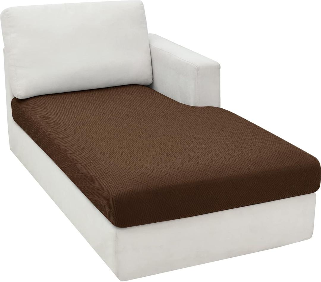 ZNSAYOTX Sectional Couch Covers for L Shaped Chaise Lounge 1 Piece Separate Cushion Couch Universal Replacement Unique Pattern Furniture Protector with Elastic Bottom (Coffee, Chaise Cover)