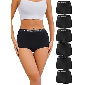 FINETOO Womens Cotton Boy Shorts Underwear Full Coverage Soft Boxer Briefs Panties for Lady Girls 6 Pack(M) Black
