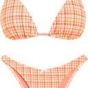 seamoly Women's Bikini Sets Tie Back Bowknot Two Piece Swimsuits Triangle Thong Bathing Suit Gingham Floral Cherry Printing (X-Large, Orange Plaid)
