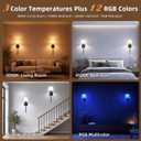 Rechargeable Battery Operated Wall Sconces Set of 2, Black Wireless Fabric Shade Wall Sconce with Remote Control, Dimmable RGB Color Changing Wall Lamp for Bedroom Living Room Hallway, 20.47" Tall