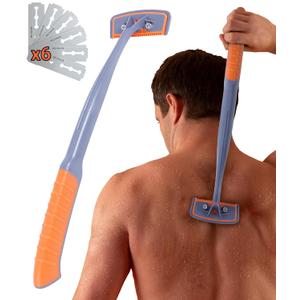 BRO SHAVER 3.0 +6 Blades, Back Shaver for Men (DIY) Back & Body Hair Trimmer. Shave Wet or Dry. Uses Double Edge Razor Blades. Ergonomic Handle, Includes Blades