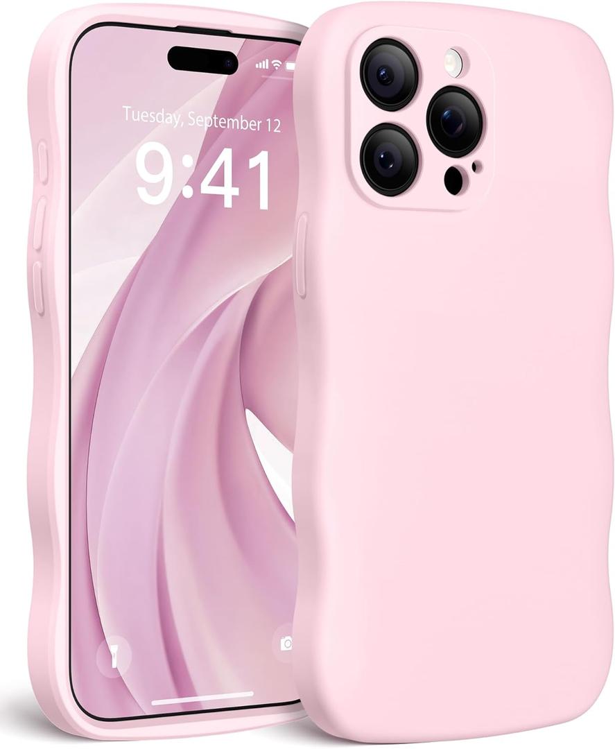 Magnetic for iPhone 15 Pro Max Case, [Full Camera Protection][Compatible with MagSafe] Cute Wave Frame Silicone Shockproof Protective Phone Case for iPhone 15 Pro Max 6.7",Chalk Pink