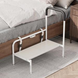 Bed Step Stool for Adults, Bedside Steps for Elderly Seniors with Non-Slip Handle & LED Light, Stable Assist Rail for High Beds, Standard