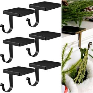 Tandefio 2 Pcs Christmas Stocking Holders for Mantel Heavy Duty Metal Stocking Hooks with Protective Pads for Xmas Fireplace Home (Black)