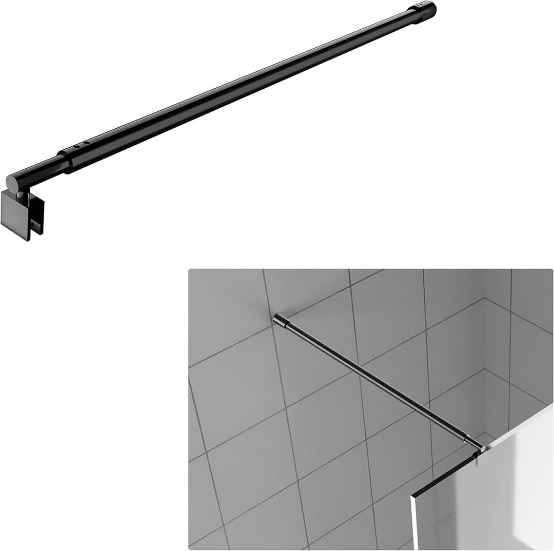 Black Shower Glass Support Bar,Wall-to-Glass Support Arm for 5/16'' to 3/8'' Thick Glass, 27.6'' to 47.2'' Shower Screen Support Telescopic Bar,for Fixed Frameless Shower Glass Panel, L27.6''