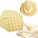 300pcs Gold Embossed Wax Seal Looking Heart Envelope Seals for Wedding Invitations/Greeting Cards/Party Favors, Self-Adhesive