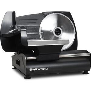 Elite Gourmet EMT-625B Ultimate Precision Electric Deli Food Meat Slicer Removable Stainless Steel Blade, Adjustable Thickness, Ideal for Cold Cuts, Hard Cheese, Vegetables & Bread, 7.5, Black