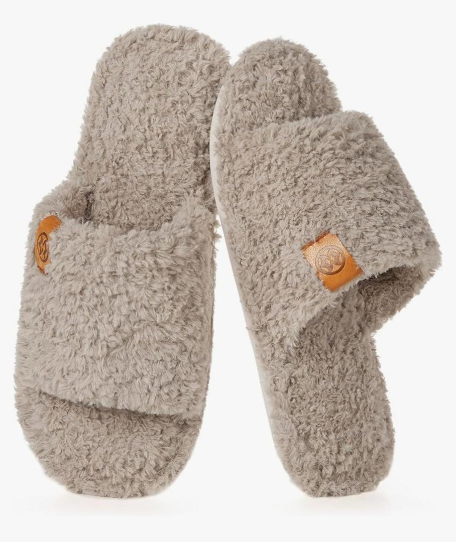 Dokela Fuzzy Open Toe Slippers for Men Soft Memory Foam Indoor House Shoes Slip On Cozy Bedroom Slippers Lightweight Non-Slip Home Slides, Size 46-47