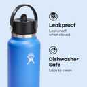 Hydro Flask Water Bottle - Insulated Stainless Steel - Wide Straw Lid, Non Spill, Leakproof in 32 Oz Cascade Blue