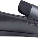 FEVERSOLE Women's Fashion Dress Comfort Low Heel Office Penny Loafer Flats (7.5, Plain Welt Faux Suede Black Vegan Leather)