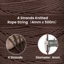 547 Yards 4mm Soft 4 Strand Twisted Cotton Macrame Cord Brown