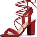 Allegra K Women's Lace Up Block High Heels Sandals (9, Red)