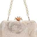 Womens Vintage Floral Embroidery Clutch Evening Handbag Shoulder Bags Purse for Wedding Party Prom (#2415-gold)