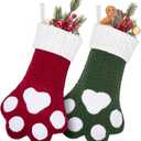 HiPeep Christmas Stockings 2 Pack, 18 Inch Large Family Christmas Stocking, Red and Green Dog Paw Pattern Xmas Stocking for Fireplace,Christmas Decorations