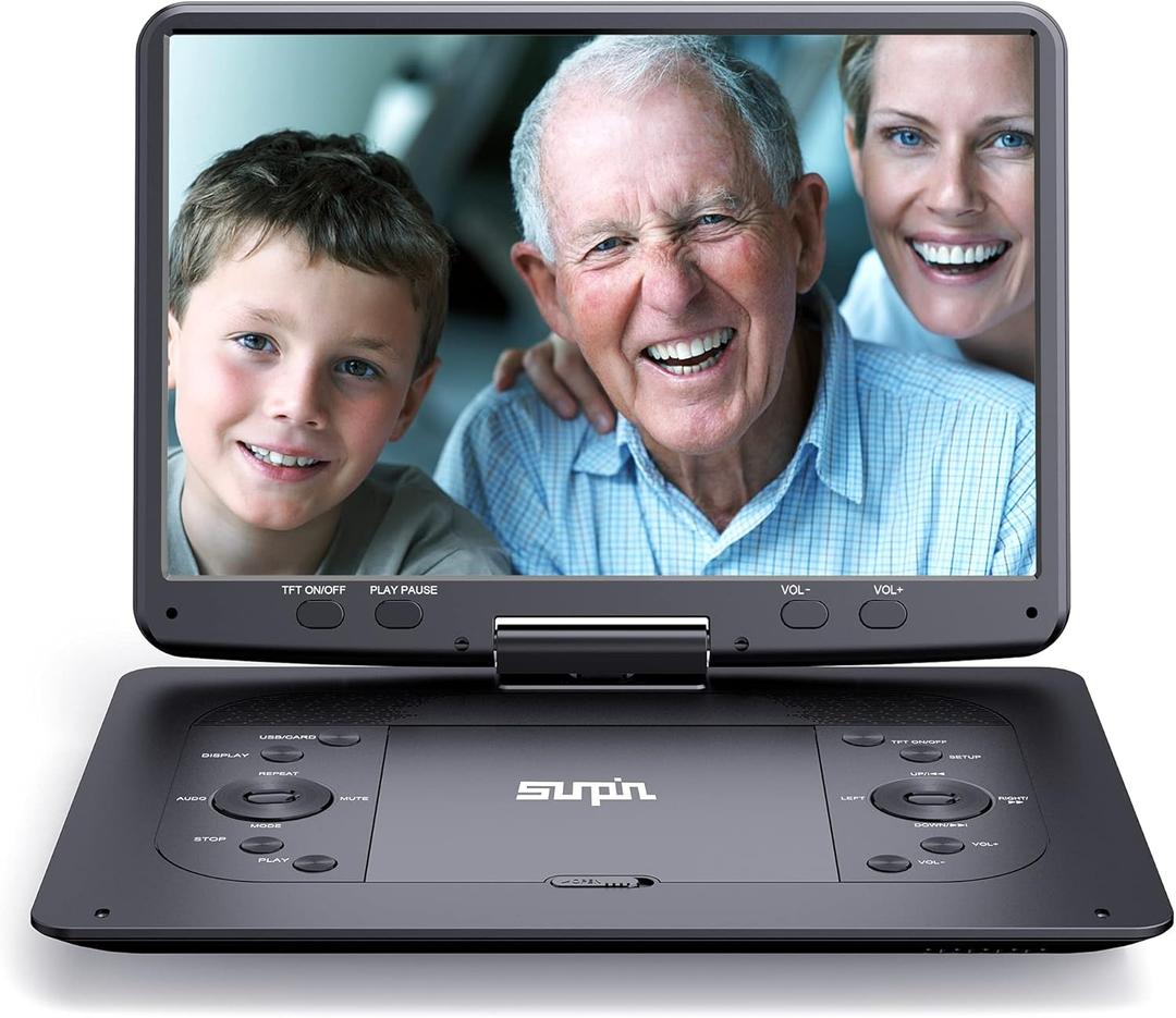 16.9''Portable DVD Player with 14.1''HD Large Screen, 5 Hours Rechargeable Battery, Kids DVD Players for Car Travel, USB/ SD Card/ Sync TV and Multiple Disc Formats, Black