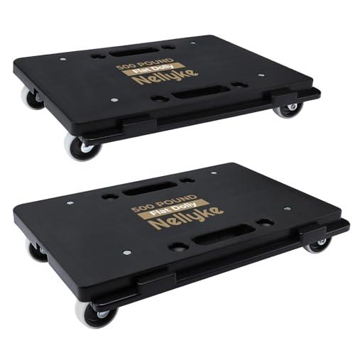 Nellyke Furniture Dolly, 2 Pack Small Flat Moving Dolly, Furniture Movers with 4 Wheels, 500Lbs Capacity, Connectable and Portable Dollies for Heavy Appliance, Black