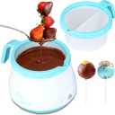 Party Desserts Candy and Chocolate Melting Pot with 2 Pots, Mini Electric Fondue Pot, Melts Candy Chocolate in a Couple of Minutes, Ideal for Cake Pops Cookies Cakes, 2.5 Cups, Aqua