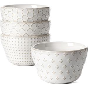 LE TAUCI Small Bowls 8 oz, Dessert Bowl, Ice Cream Bowl for Chili Dipping Sauce Coffee Bouillon, Ceramic Soup Cups - 4 inch, Set of 4, Arctic White