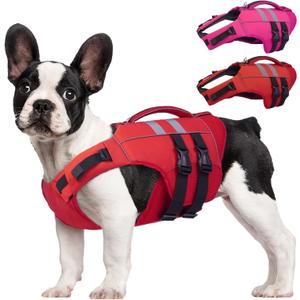 Kuoser Medium Dog Life Jacket, High Flotation Dog Life Vest for Swimming Boating, Reflective Dog Swimming Vest for Medium Dogs Pet Life Preserver with Rescue Handle, Red M (Medium (Chest Girth:20.5-25.2''))