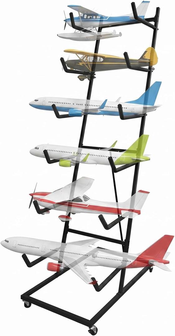 RC Airplane Storage Rack 6Tiers, Display Stand Model Airplane Stand with Foam Padding,Multi-Function Aircraft Carrier Stand with Wheel