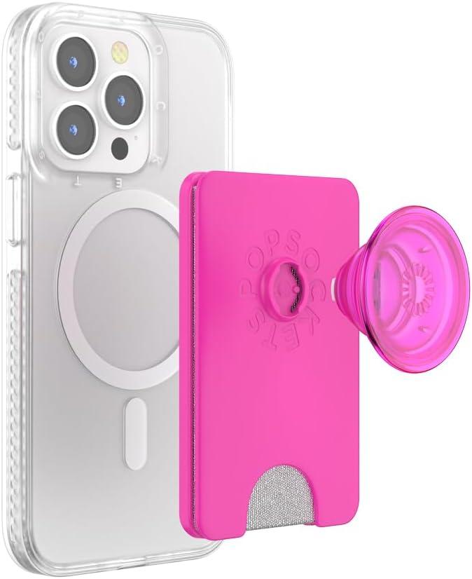 PopSockets Phone Wallet with Expanding Grip and Adapter Ring for MagSafe, Phone Card Holder, Wireless Charging Compatible, Wallet Compatible with MagSafe - Magenta