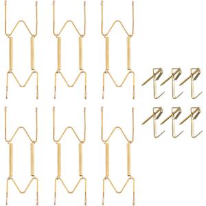 Bilillo 6 Pieces Invisible Heavy Duty Plate Holder, Stainless Steel Plate Hangers for The Wall, Plate Hangers for Display with Wall Hooks, Suitable for 6-8 inch Decorative Plattes and Arts (Gold)