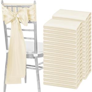 fani 120 PCS Ivory Satin Chair Sashes Bows Universal Chair Cover for Wedding Reception Restaurant Event Decoration Banquet,Party,Hotel Event Decorations (7 x 108 inch)