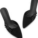 Coutgo Womens Kitten Heels Bow Tie Mules Two Tone Closed Pointed Toe Slip On Backless Wedding Dress Shoes Pumps (9.5, Cool Black)