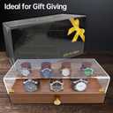 Wooden Watch Case, 2-Tier Watch Display Case Watch Box for Men, Watch Display Stand with Drawer Watch Collection Storage Watch Holder, brown