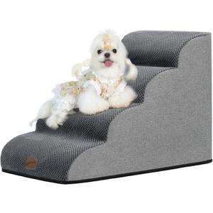 GoGoBunny Waterproof High Density Foam Curved Dog Stairs for High Beds Couches 19.7" H, 4-Step Ramp Dog Steps Friendly to Small Medium Dogs or Pets Joints, Non-Slip Balanced Durable Pet Step, Grey