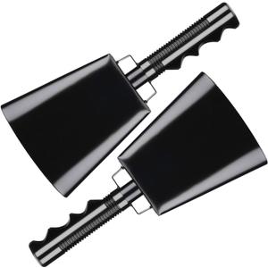 Deke Home - 2 Pack 10 Inch Steel Cowbells with Handle, Loud Noise Makers for Football, Sports, Parties, Competitions, School Spirit & Safety, Large Hand Bell for Cheering & Percussion Instrument (Black)